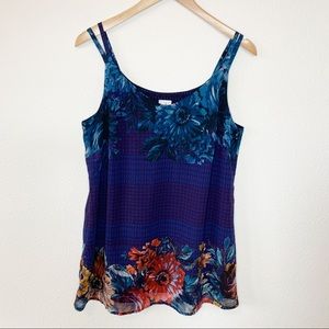 CAbi Blue and Purple Floral Blouse